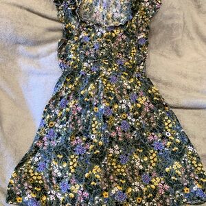 Floral colorful ladies Dress in Blue, Green and Yellow
